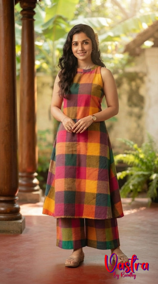 Madras Check Kurti with Palazzo Set
