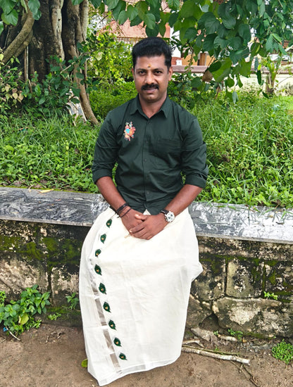 Zyara Bottle Green Radha Krishna Printed Shirt