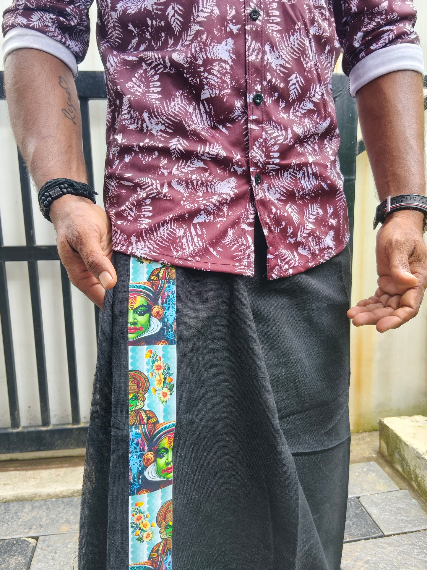Digital Printed Shirt + Kathakali Print Black Mundu (Combo)