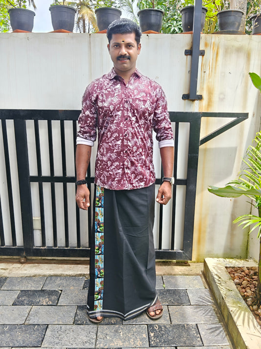 Digital Printed Shirt + Kathakali Print Black Mundu (Combo)