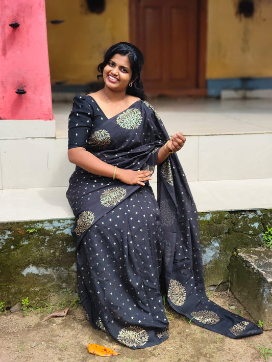 Zyara Black Partywear Saree with Golden Print