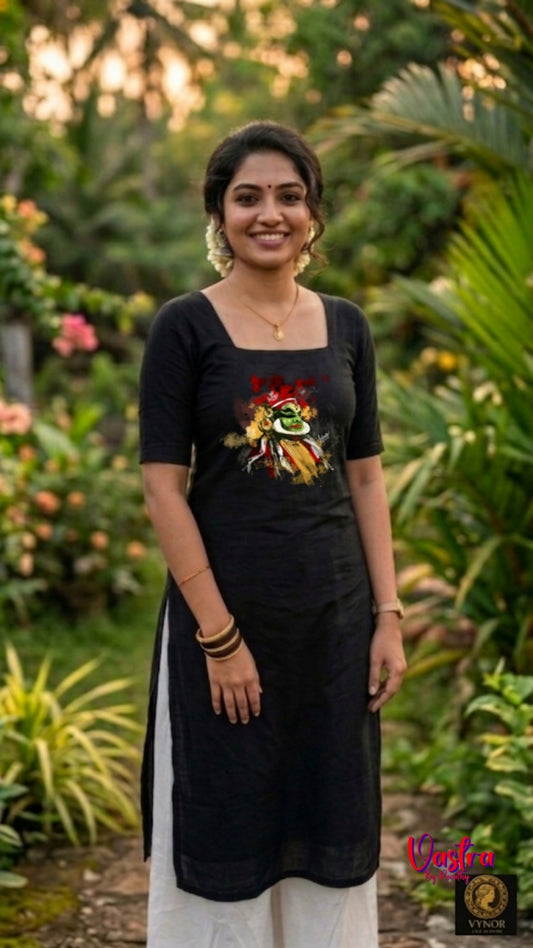 Black Kadhakali Printed Kurti