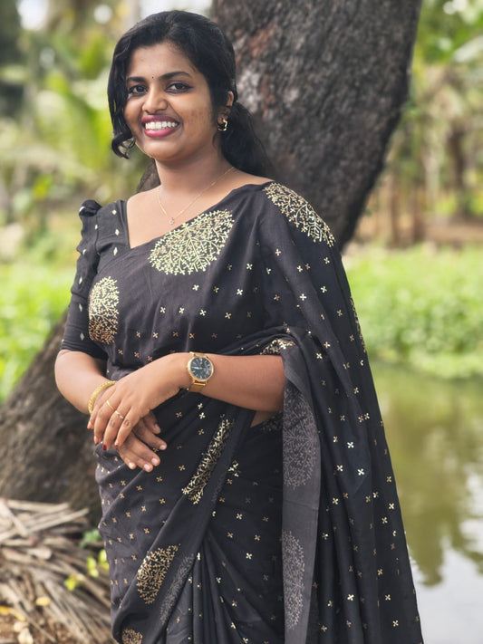 Zyara Black Partywear Saree with Golden Print