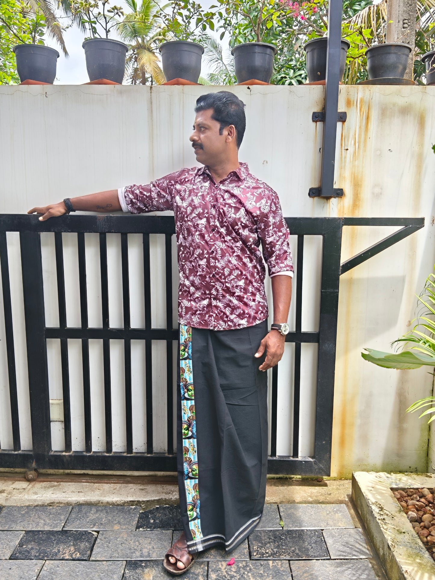 Digital Printed Shirt + Kathakali Print Black Mundu (Combo)