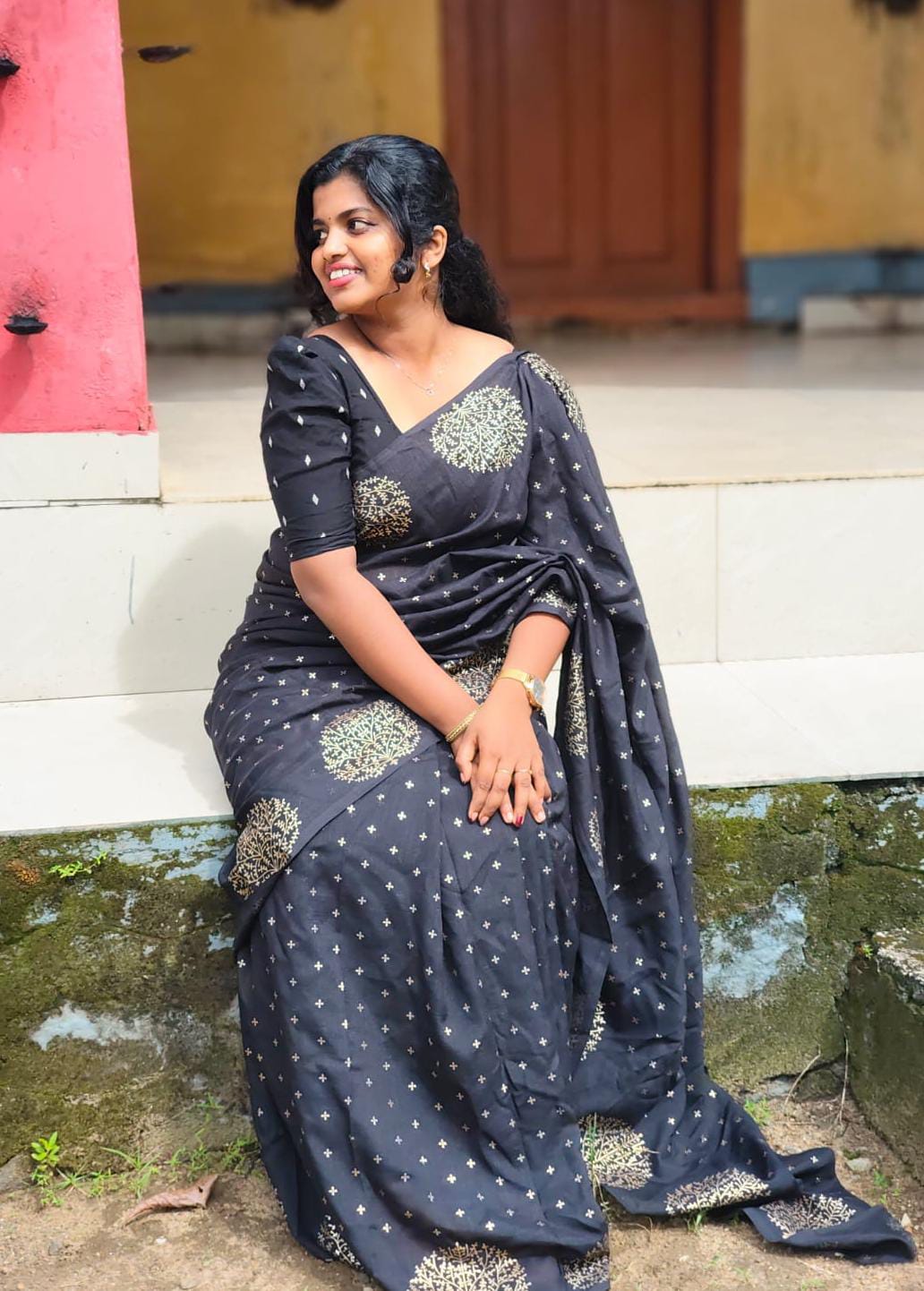 Zyara Black Partywear Saree with Golden Print