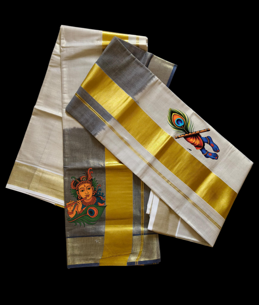 Double Colour Printed Set Mundu