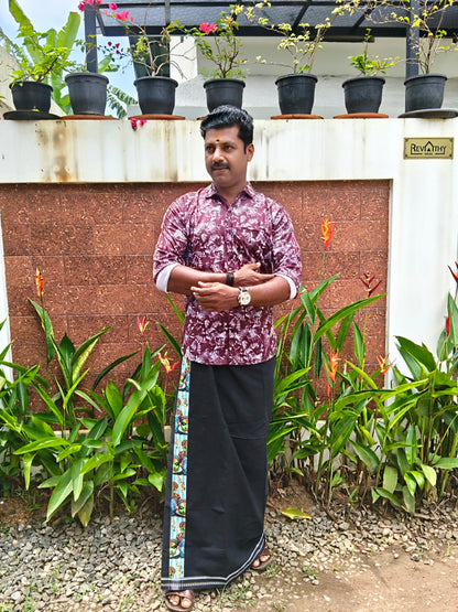 Digital Printed Shirt + Kathakali Print Black Mundu (Combo)