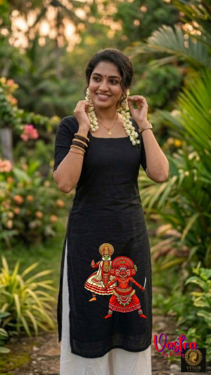 Black Theyyam Kadhakali Printed Kurti